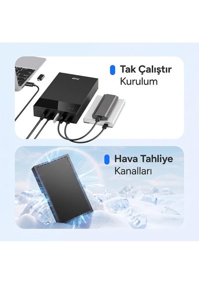 Jhd40 2.5" Ve 3.5" İnç Sata Hdd Ssd Harici Disk Kutusu, Usb 3.1 Type-c 5gbps, 3 Port Usb Hub, 24tb Destekli
