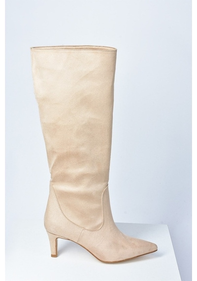 Fox Shoes Ten Süet Kısa Topuklu Kadın Çizme L882870402