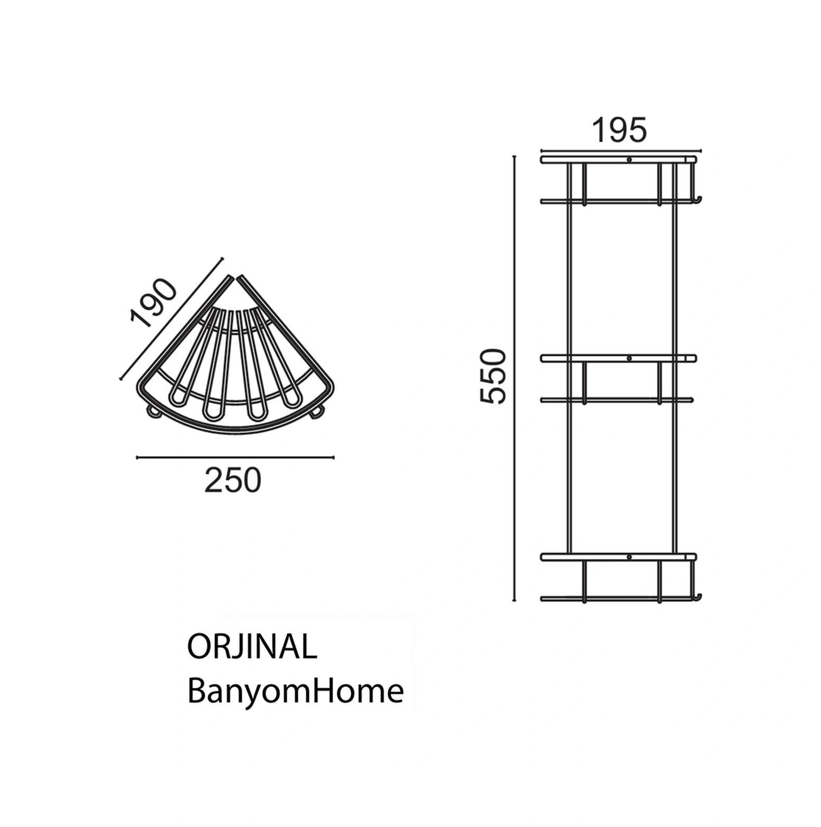 Çelik Banyo Paslanmaz Çelik Zirve 3'lü 19x19 Cm Şampuanlık Banyo Rafı Krom