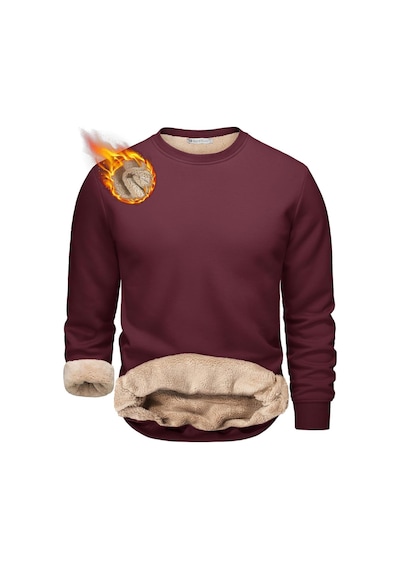 Ghassy Co. Erkek Ultra Termal Sherpa Peluş Astarlı Bisiklet Yaka Sweatshirt Bordo