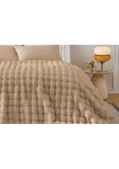 Merinos Angora Kürk Bubble Tavşan Tüyü Battaniye 220x240 Kutulu K.bej Koyu Bej