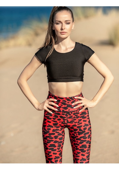 Lismina Kısa Kollu Crop Spor Tişört Sporcu Büstiyer Siyah