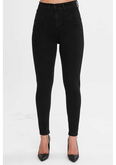 Shevega Kadın Siyah Ön Contali Likrali Dar Paça Jeans Pantolon Siyah