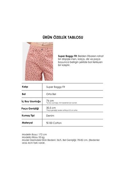 it's basic Kadın Pembe 7s6-98 Süper Baggy Fit Puantiyeli Denim Jean