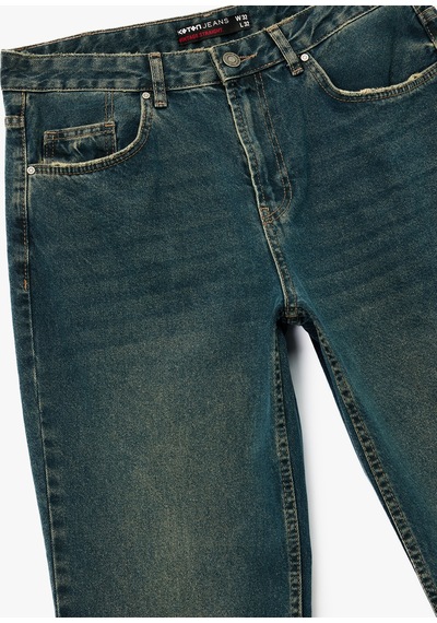 Koton Normal Bel Pamuklu Vintage Straight Fit Jean Pantolon Petrol 7wam40058nd