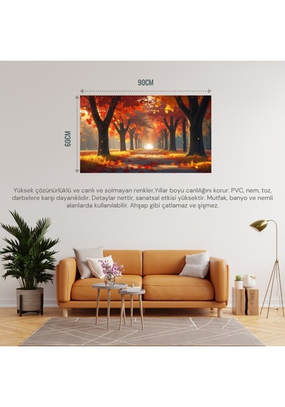 Doğa Ve Manzara Yatay Sonbahar Ağaçlar Güneş Işığı 04 Çerçevesiz 90x60cm Pvc Tablo