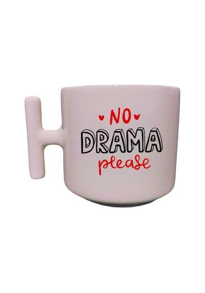 No Drama Please Yazılı Krem Rengi Eğlenceli Esprili Özel Tasarım Baskılı T Kupa Bardak Latte Bardağı Beyaz