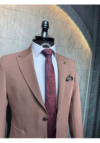 Dupont Classics Dupont Slim Fit Sivri Yaka 6 Drop Çift Yırtmaç Torba Cep 2'li Takım Elbise Kahve-antik