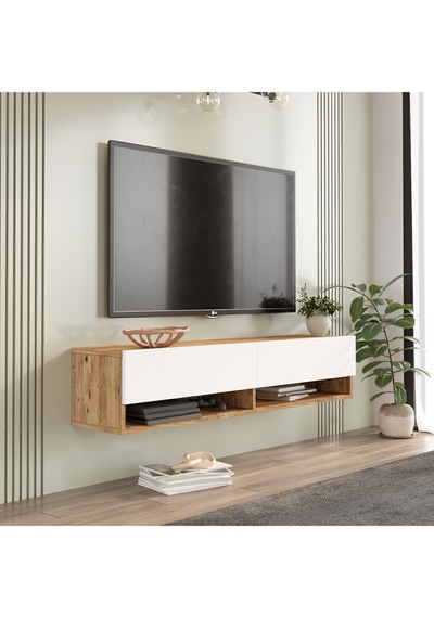 Aven Tv Ünitesi Tv Sehpası Raflı Kapaklı 140cm Çam-beyaz Ave11-aw Beyaz