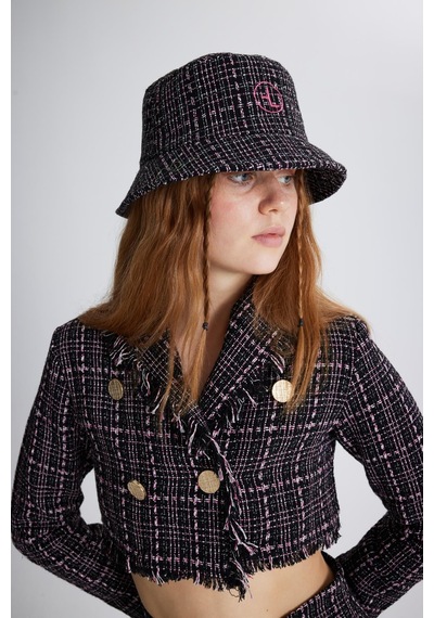 Holly Lolly Tüvit Kumaş Logolu Bucket Tweed Şapka Siyah