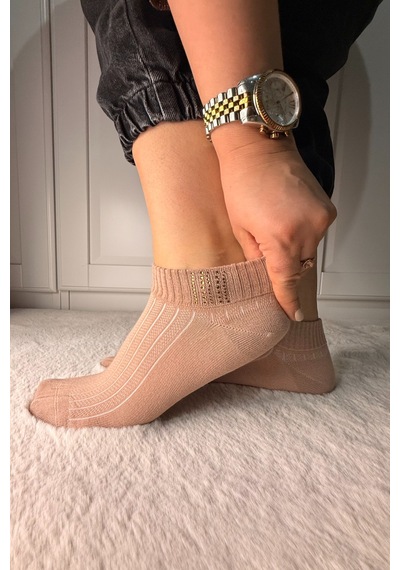 Ozzy Socks 3 Çift Kadın Taş Detaylı Dikişsiz & Takviyeli Patik Çorap Çok Renkli