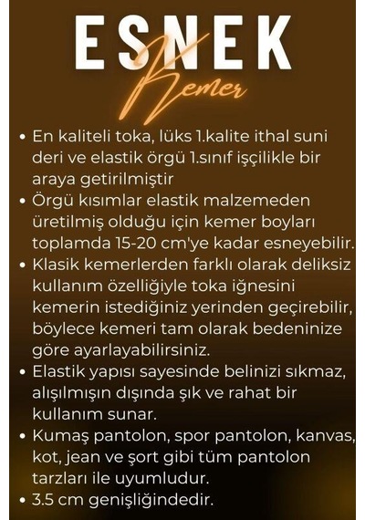 Süzer Deri Antrasit Füme Elastik Esnek Unisex Örgü Kemer - 8500-17 Füme