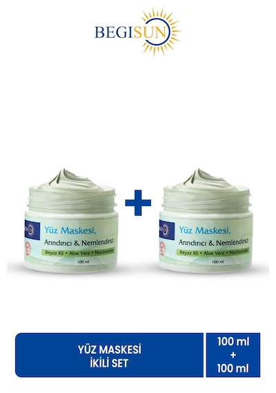 Begısun Yüz Maskesi İkili Set 2x100 Ml Beyaz Kil, Aloe Vera Ve Niasinamid İçerikli