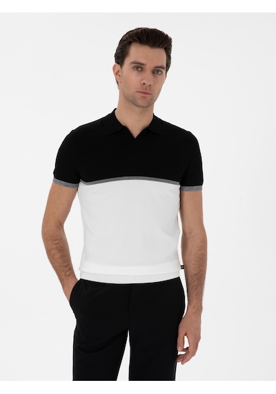 Siyah Slim Fit Apaş Yaka Triko T-shirt