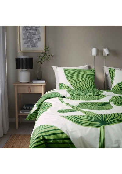 Ikea Kungscıssus Çift Kişilik Nevresim Takımı 220 X 240 Cm Beyaz - Yeşil