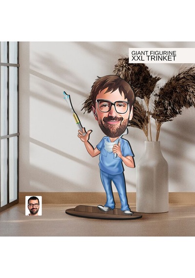 Bk Gift Kişiye Özel Diş Hekimi Karikatürlü Büyük Boy Ahşap Biblo-4 Arkadaşa Hediye , Sevgiliye Hediye, Kişiye Özel Biblolar