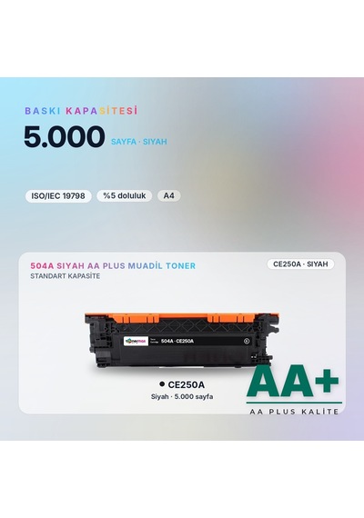 Hp 504a Ce250a Siyah Uyumlu Toner Aa Plus / Color Laserjet Cp3525 / Cm3530