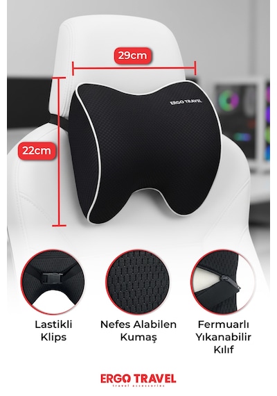 Viscofoam Carfort Büyük Visco Araç Boyun Yastığı – Ortopedik Oto Koltuk Boyun Desteği Siyah - Ergo  Travel