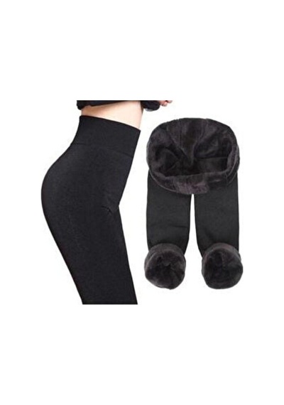 Sauna Suit Kadın Siyah Yüksek Bel Sauna Içi Peluş Termal Taytblt Siyah