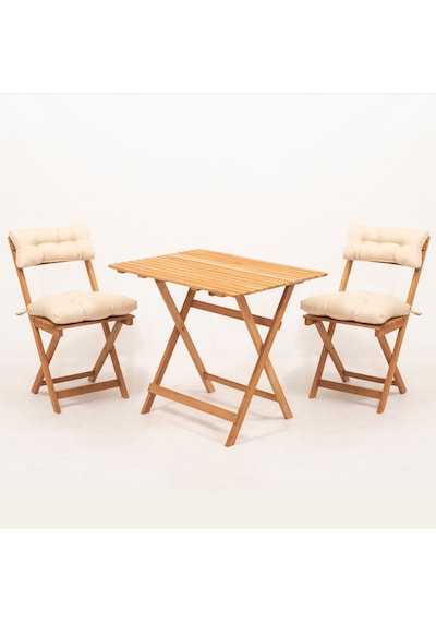 Meya Dekor Balkon - Bahçe - Mutfak 3'lü Bistro Set 2 Sandalye 1 Masa Ahşap