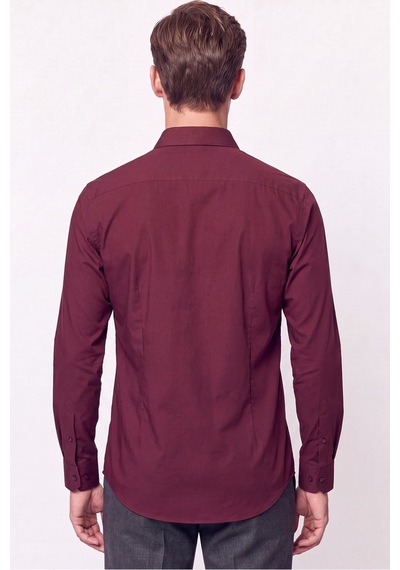 Slim Fit Pamuklu Bordo Gömlek G 1607