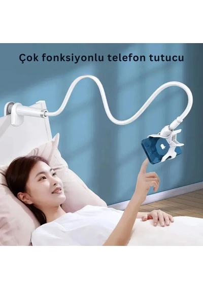 Etashop 360 Esnek Telefon Tutucu Kelepçeli Masa Yatak Başlığı Standı 4" 7.1" Uyumlu Beyaz Beyaz