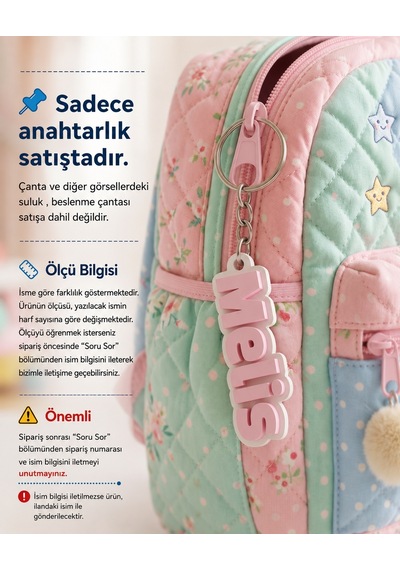 Kişiye Özel İsimli Çocuk Çanta Aksesuarı Anahtarlık - Pla Sağlıklı Plastik Açık Pembe