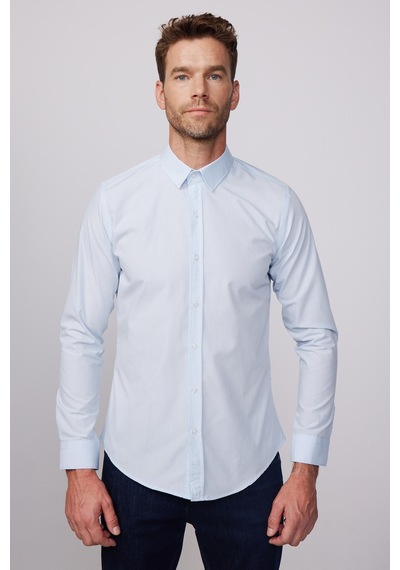 Tudors Slim Fit Pamuklu Kolay Ütü Mavi Erkek Gömlek-28031-mavi Mavi