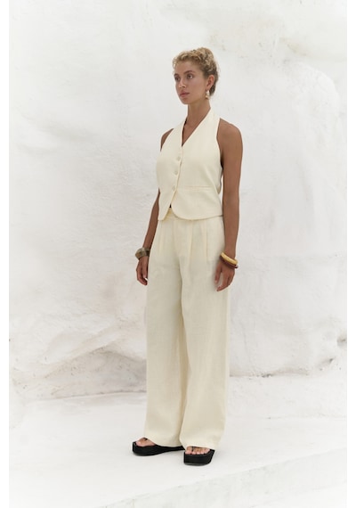 Mai Collection Mai Studios Co. Dena Sırt Dekolteli Sarı Keten Yelek Pantolon Takım Sarı Mai Collection Mai Studios Co. Dena Sırt Dekolteli Sarı Keten Yelek Pantolon Takım Sarı