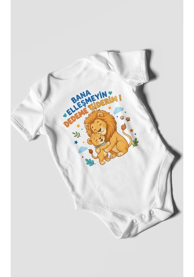 Morivokids Bana Elleşmeyin Dedemle Giderim Kısa Kollu Bebek Body %100 Pamuk Beyaz