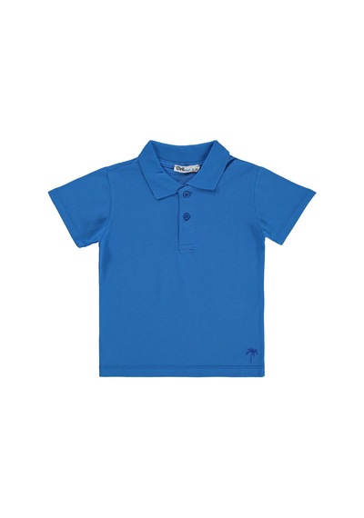 Civil Boys Erkek Çocuk Palmiye Nakışlı Polo Yaka 2-5 Yaş Tişört - Mavi Koyu Turkuaz
