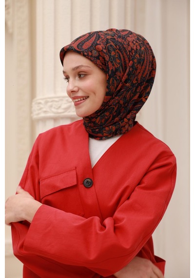 Silk Home Organik Eşarp 79015-02 Siyah, Çilek Kırmızısı, Turuncu, Çelik Mavi