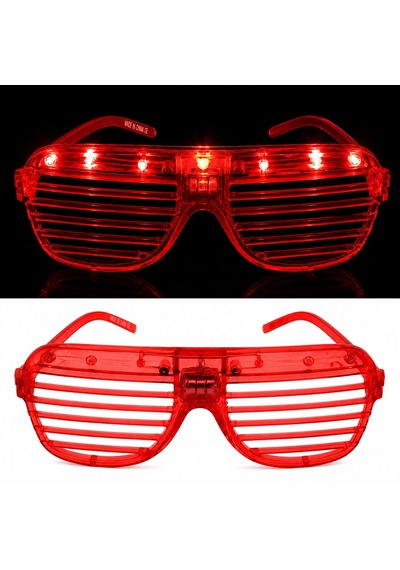Led - 492 - Işıklı Panjur Parti Gözlüğü Kırmızı Renk - Spt-gld - Shutter Gözlük