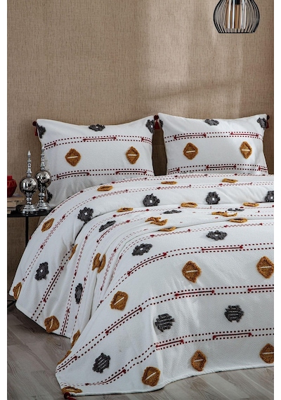 Evlen Home Katre Pamuklu Çift Kişilik Pike Takımı Yatak Örtüsü Battal Çeyiz Seti 3 Parça Çok Renkli
