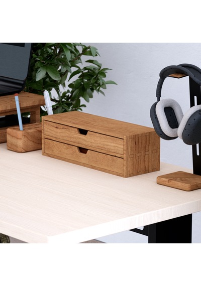 Desna İki Katlı İki Çekmeceli Dolap - Kiraz 34 Cm Uzunluk X 12.1 Cm Derinlik X 10.8 Cm Woodsaka Doğal