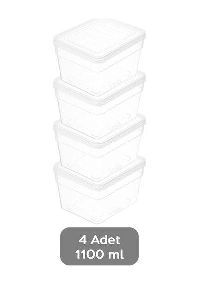 4'lü Derin Mikrodalga Uyumlu Erzak Gıda Saklama Kabı - Şeffaf Kapak Düzenleyici Organizer Set 1100ml Şeffaf