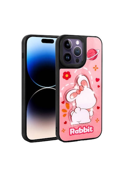 Zore İphone 14 Pro Max Kılıf Parlayan Kabartmalı İkonik Figürlü Ogaa Amas Silikon Kapak - Pembe
