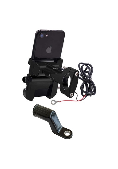 Powertec Motosiklet Telefon Tutucu USB Şarjlı Alüminyum Alaşım Gidon ve Ayna Bağlantılı
