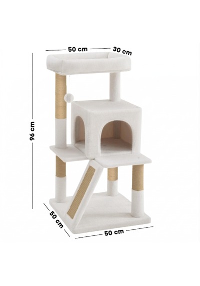 Missidea Nrs-0091 Teraslı Dekoratif Kedi Tırmalama Evi Beyaz