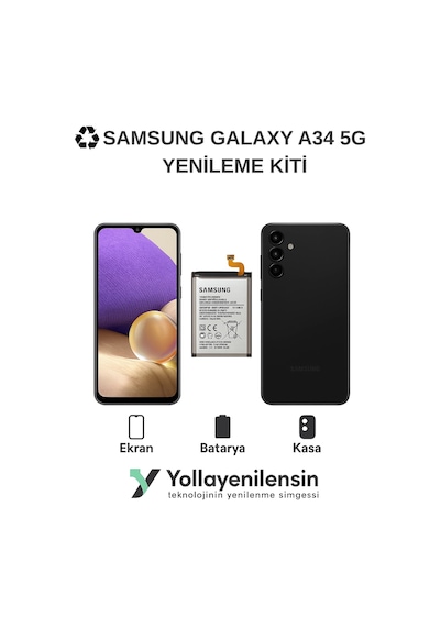 Samsung Galaxy A34 5g  Kiti Ekran + Batarya + Arka Kasa Model Uyumlu, Yüksek Kalite Parç