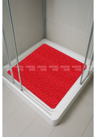 Banyo Paspası Duşa Kabin Paspası Su Sıçratmaz Paspas Kaydırmaz Paspas 50x50 Cm Kırmızı