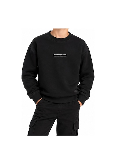 TOMMYLIFE Tommy Life Erkek Garson Bisiklet Yaka Siyah Sweatshirt -11322