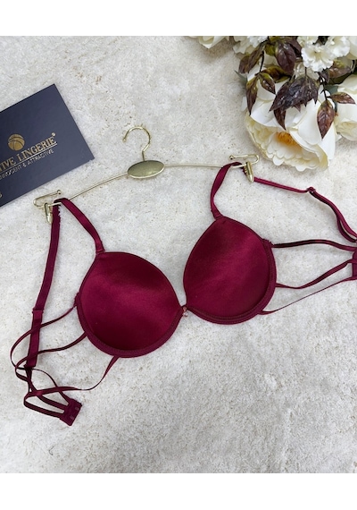 Le Jardin Valeria Biyeli Taşlı Mikro Push-up Arkası İp Detaylı Sü Bordo