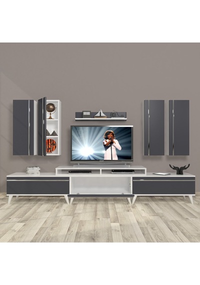 Decoraktiv Ekoflex 8d Mdf Retro Tv Ünitesi Tv Sehpası Beyaz - Antrasit