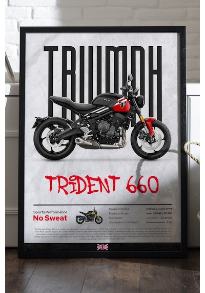 Triumph Trident Siyah Ahşap Çerçeveli Dekoratif Motosiklet Duvar Tablosu