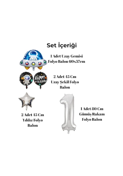 2 Yaş Uzay Temalı Doğum Günü Seti Uzay Folyo Şekiller Gümüş Folyo Rakam Çok Renkli