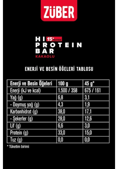 Züber Glutensiz Kuru Meyveli Kuru Yemişli Kakaolu Protein Bar 45 G X 20 Adet Diğer