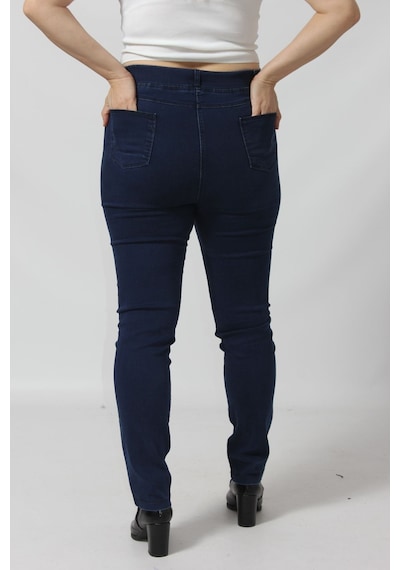 Moda Berray R001 Beli Lastikli Esnek Büyük Beden Mevsimlik Mavi Kot Pantolon Denim - Lacivert