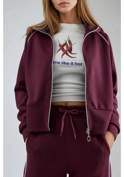 Fiolin Modal Dokulu Fermuarlı Sweatshirt & Pantolon İkili Takım Bordo