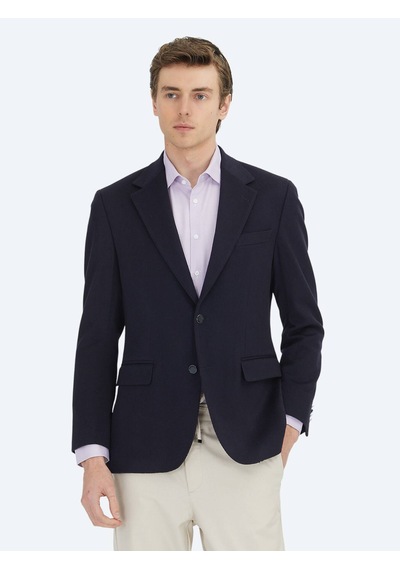 Lacivert Düz Modern Fit Yün Karışımlı Ceket Lacivert